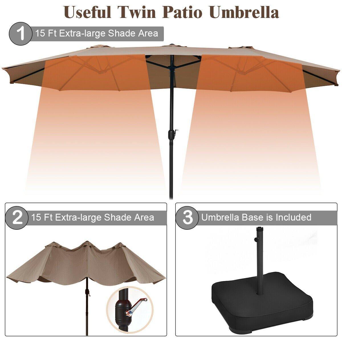15 Ft Patio Umbrella Outdoor Umbrella with Crank and Base