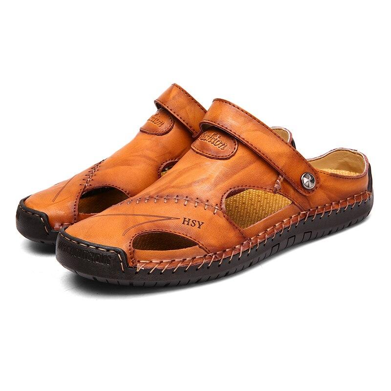 Fashion Men Half Drag Leather Beach Dual-use Sandals