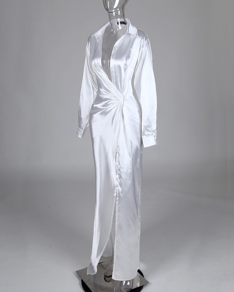 Solid Twisted Design High Slit Maxi Dress