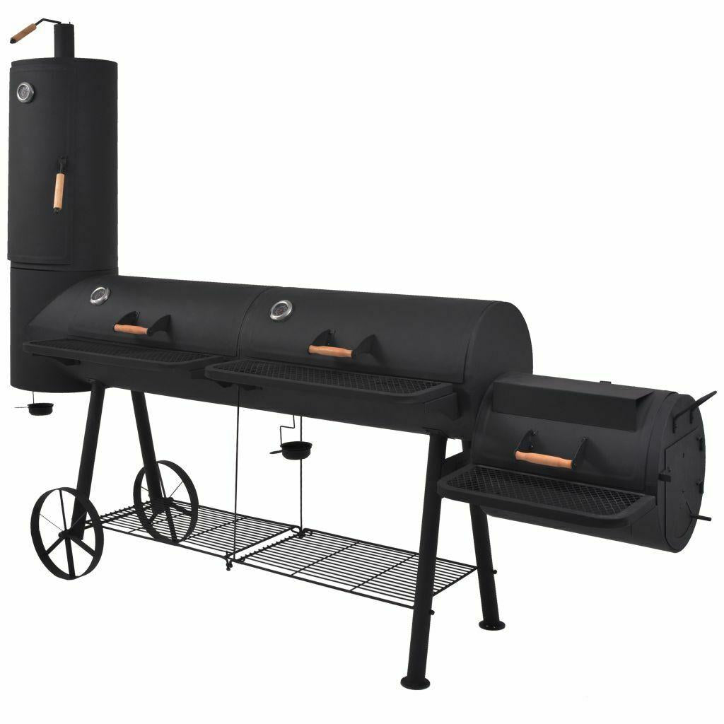 BBQ Offset Charcoal Smoker with Bottom Shelf Black Heavy Barbecue Patio Backyard
