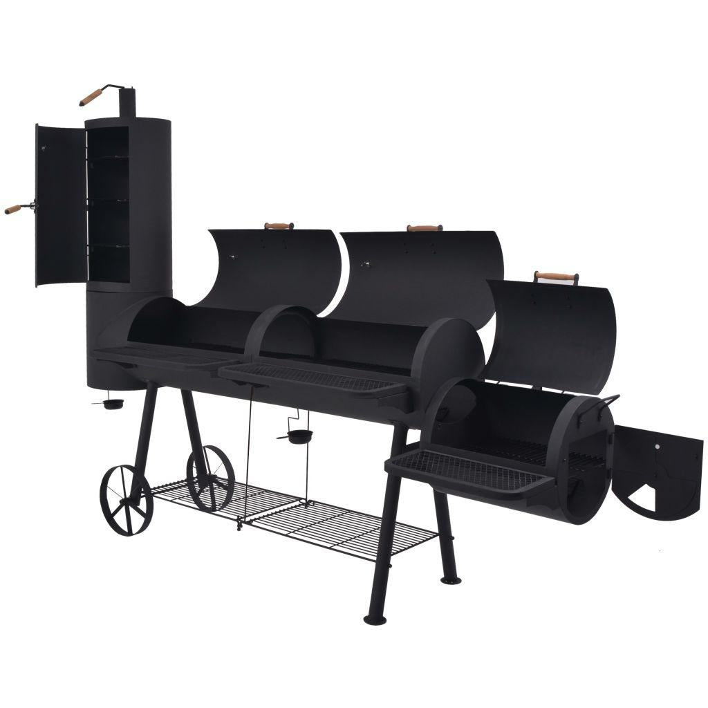 BBQ Offset Charcoal Smoker with Bottom Shelf Black Heavy Barbecue Patio Backyard