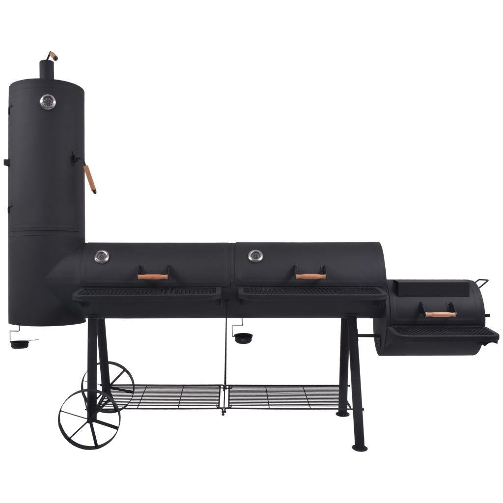 BBQ Offset Charcoal Smoker with Bottom Shelf Black Heavy Barbecue Patio Backyard