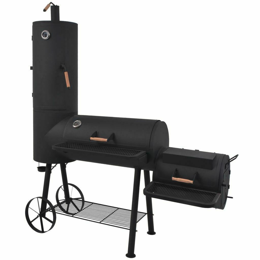 BBQ Offset Charcoal Smoker with Bottom Shelf Black Heavy Barbecue Patio Backyard