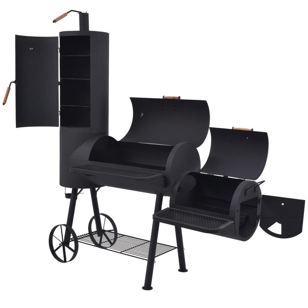 BBQ Offset Charcoal Smoker with Bottom Shelf Black Heavy Barbecue Patio Backyard