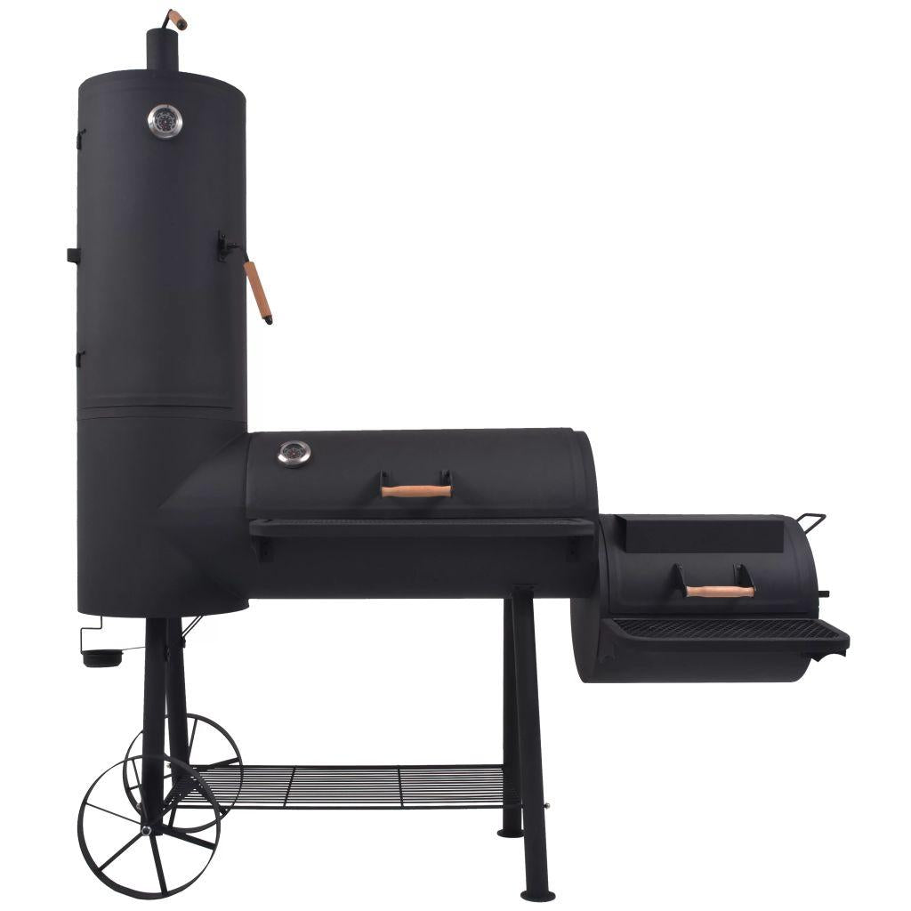 BBQ Offset Charcoal Smoker with Bottom Shelf Black Heavy Barbecue Patio Backyard
