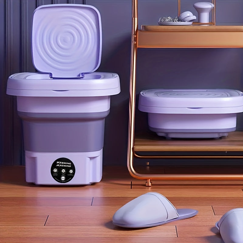 1pc Portable Mini Washing Machine Collapsible Bucket, 8L/3 Modes Effective Steri-lizing Washer With Drain Basket , Underwear Suitable For RV, Travel