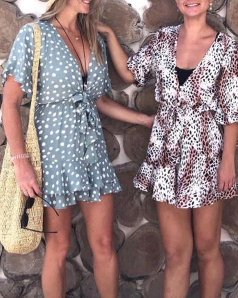 Polka Dot V Neck Mini Dress