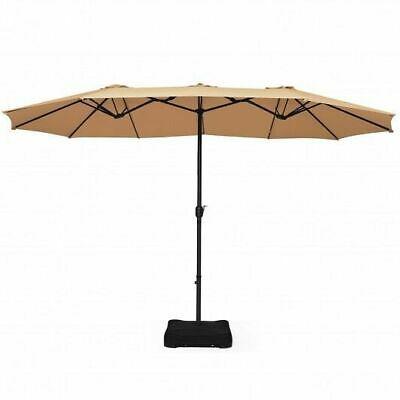 15 Foot Extra Large Patio Double Sided Umbrella with Crank and Base-Beige - Col