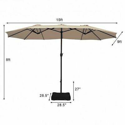 15 Foot Extra Large Patio Double Sided Umbrella with Crank and Base-Beige - Col