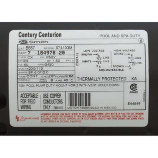Motor, Century, 0.75hp, 115v/230v, 1 Spd, 56Yfr, Thd, No SVRS