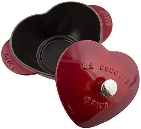 Staub Cast Iron 1.75-qt Heart Cocotte - Cherry, Made in France