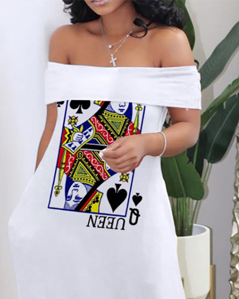 Graphic Print Off Shoulder Casual Maxi Dress