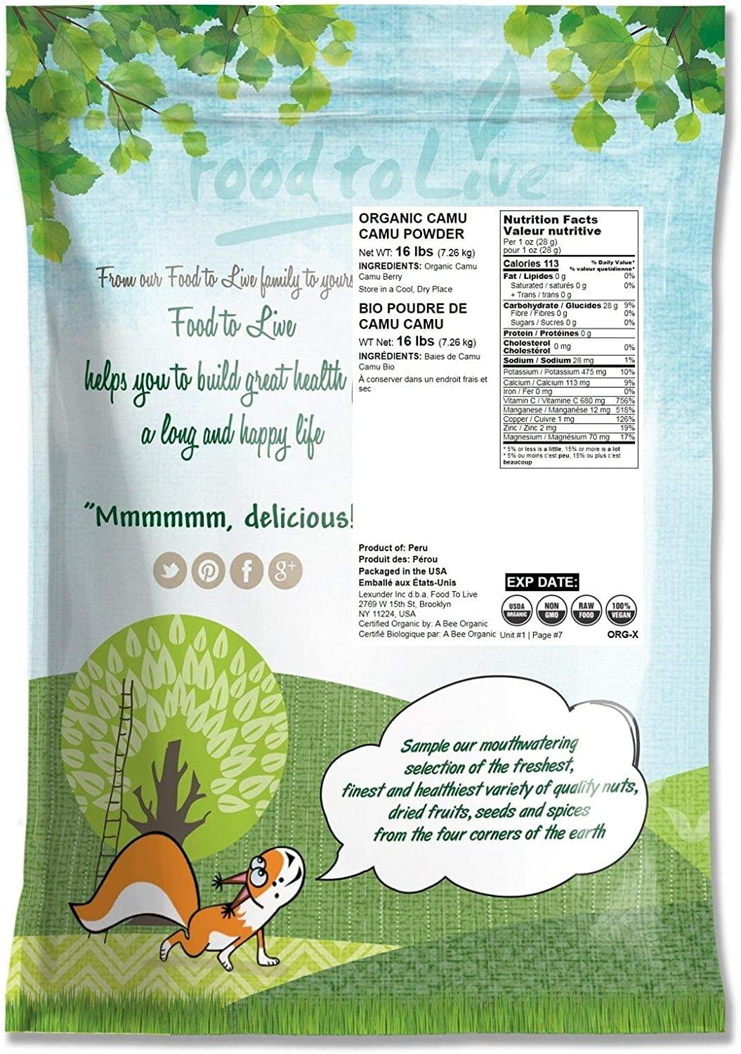 Organic Camu Camu Powder, 16 Pounds - Non-GMO, Kosher, Raw, Vegan Superfood, Bulk, Non-Irradiated, Pure, Great for Baking, Drinks and Smoothies, Rich in Vitamin C and Antioxidants