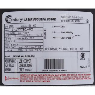 Motor, Century, 0.75 Horsepower, 115v, 2 Speed, 48 Frame