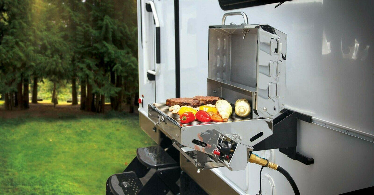 Camper Bumper Grill Camping Tailgating Gas Propane Cooking Surface Stainless Stl