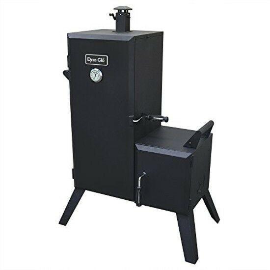 Charcoal Offset Smoker Vertical BBQ Burner Wood Chip Box Heavy Duty Steel Black