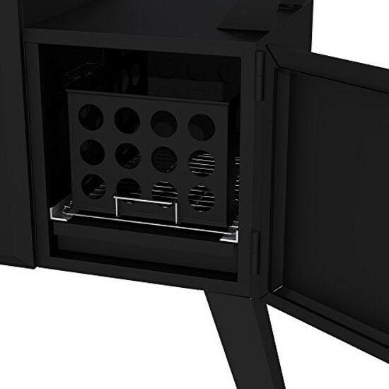 Charcoal Offset Smoker Vertical BBQ Burner Wood Chip Box Heavy Duty Steel Black