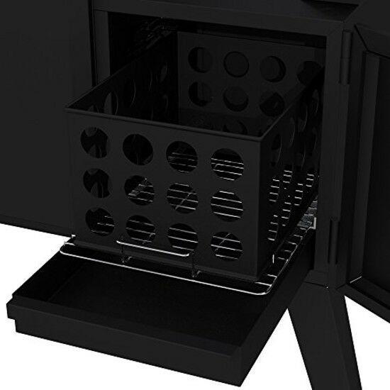 Charcoal Offset Smoker Vertical BBQ Burner Wood Chip Box Heavy Duty Steel Black