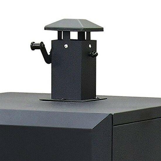 Charcoal Offset Smoker Vertical BBQ Burner Wood Chip Box Heavy Duty Steel Black