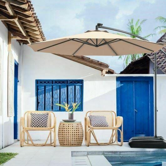 Modern 10' Patio Outdoor Sunshade Hanging Umbrella w/o Weight Base-Beige