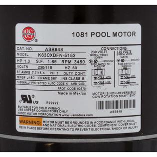Motor Corp Motor, US Motor, 1 Hp 115/230v SQFL