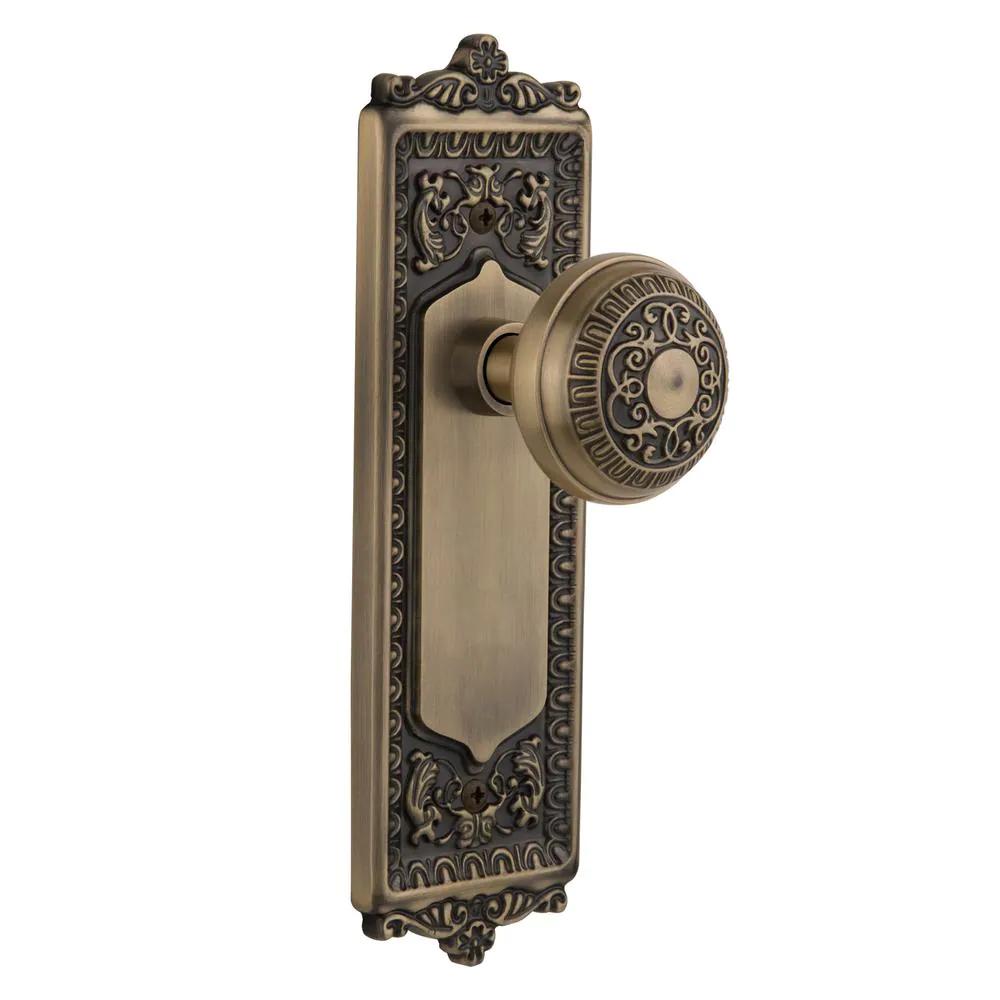Egg and Dart Plate 2-3/4 in. Backset Antique Brass Egg and Dart Door Knob