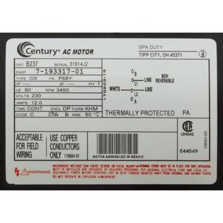 Motor, Century, 3.0 Horsepower, 230v, 1 Speed, 56 Y Frame
