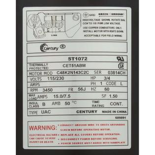 Motor, Century, 0.75hp, 115v/230v, 1-Spd, 56Jfr, C-Face Thd