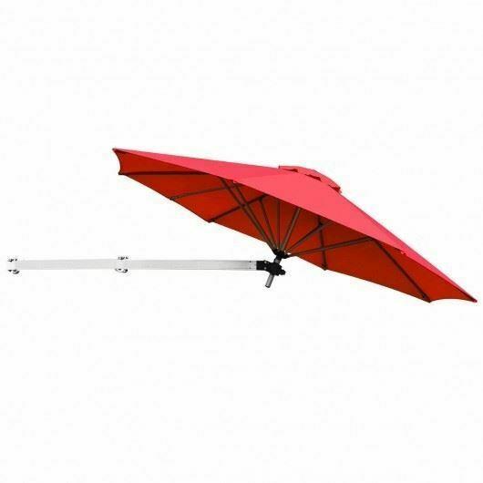 Dur8ft Wall-Mounted Telescopic Folding Tilt Aluminum Sun Shade Umbrella-Burgundy