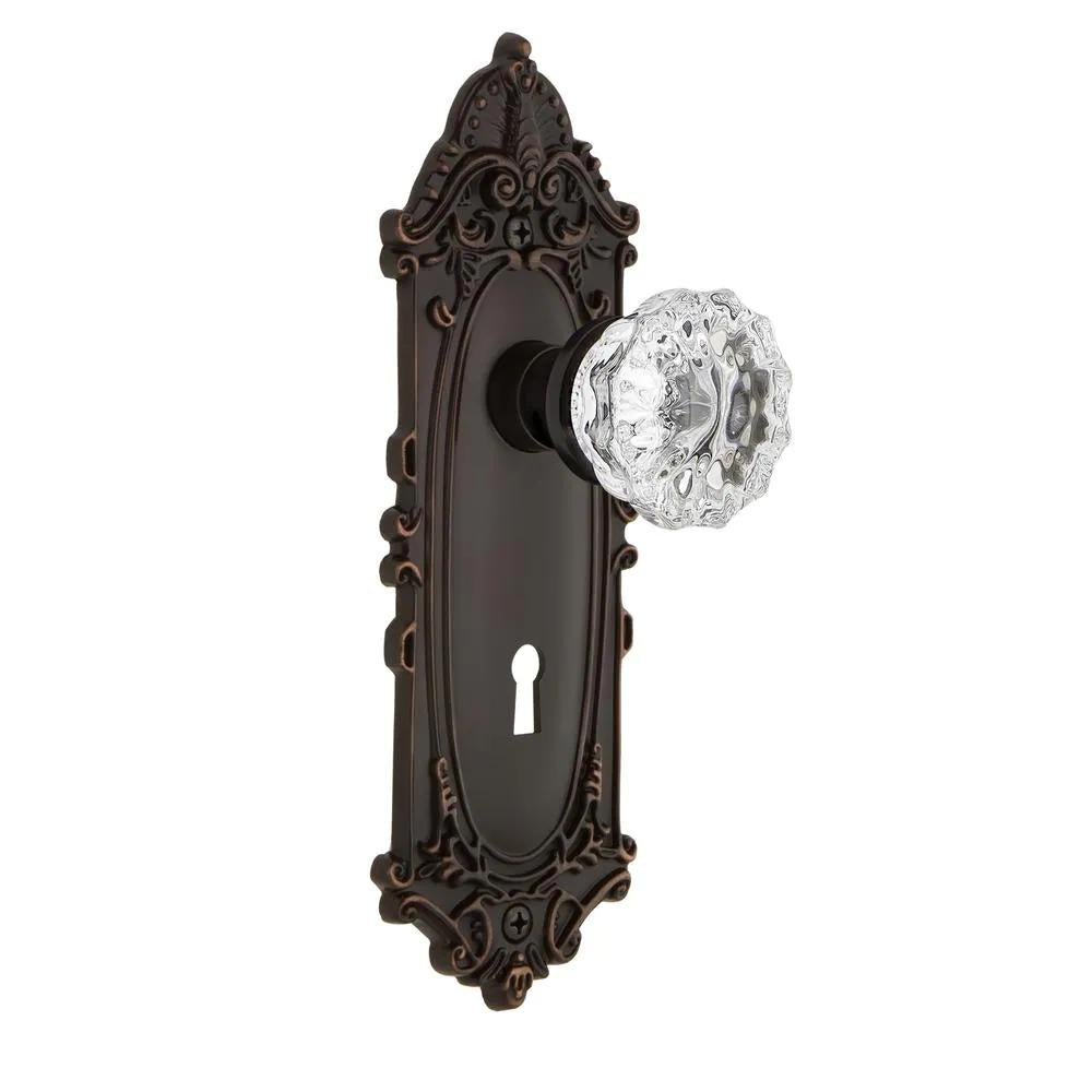 Victorian Plate Interior Mortise Crystal Glass Door Knob in Timeless Bronze