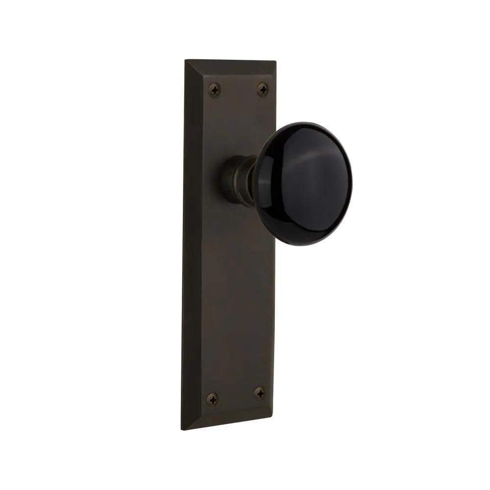 York Plate 2-3/4 in. Backset Oil-Rubbed Bronze Privacy Bed/Bath Black Porcelain Door Knob