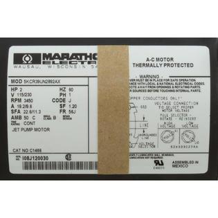 Motor, Marathon, 2.0hp, 115v/230v, 1-Spd, 48fr, C-Face Thd