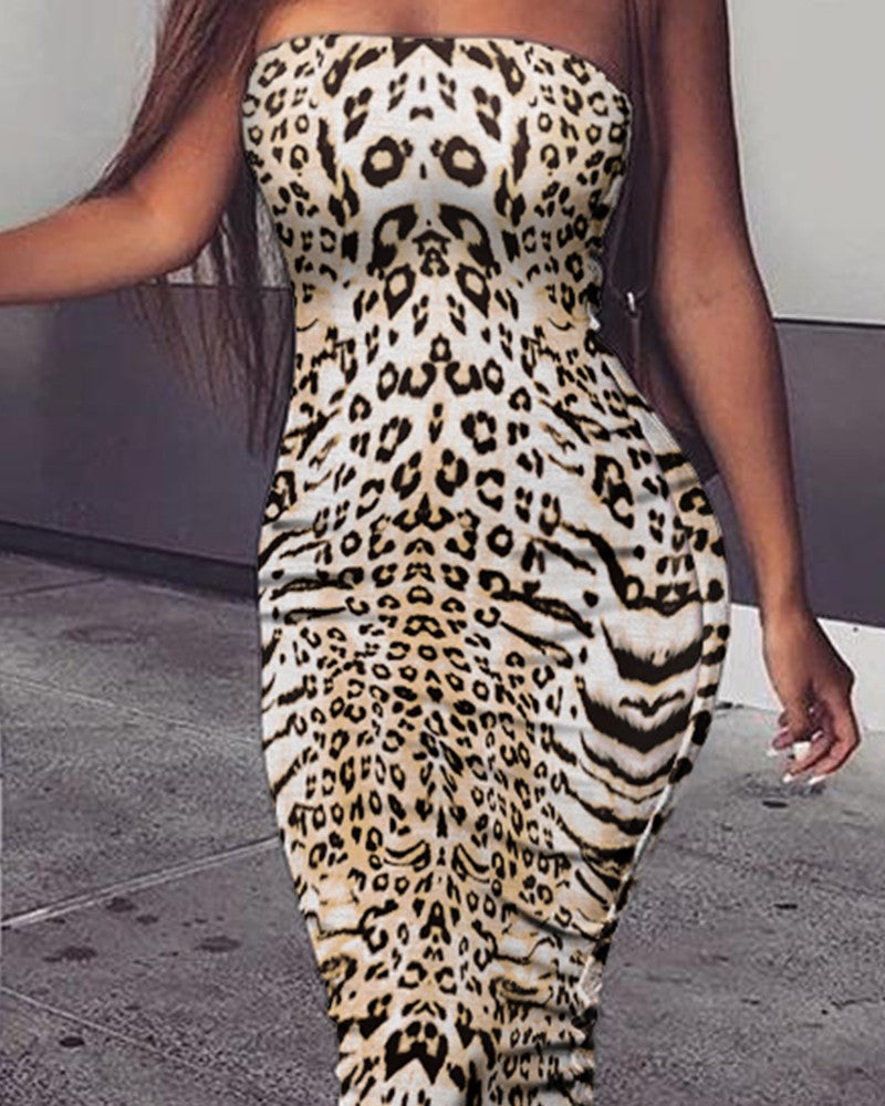Leopard Print Bodycon Straight Dress