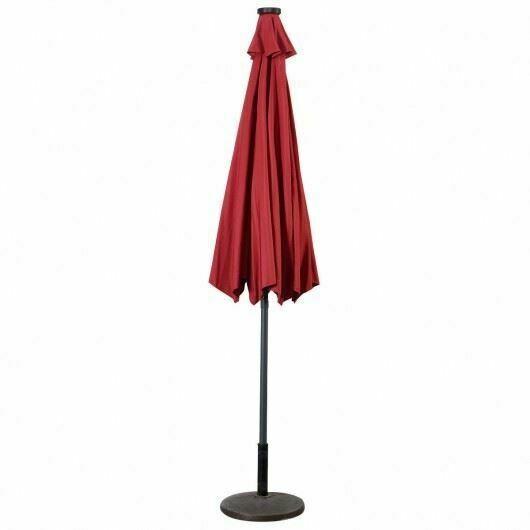Dur10' Patio Solar Umbrella LED Patio Market Steel Tilt W/ Crank OutdoorBurgundy