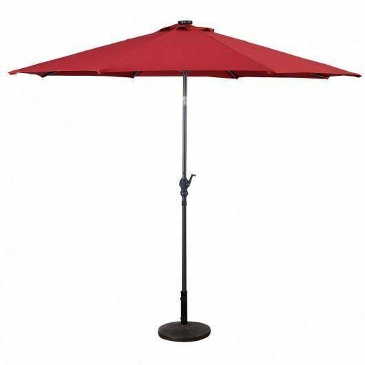 Dur10' Patio Solar Umbrella LED Patio Market Steel Tilt W/ Crank OutdoorBurgundy