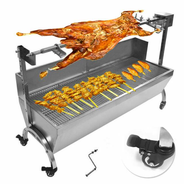 46" Big Stainless Steel BBQ Pig Lamb Goat Chicken Spit Roaster Rotisserie Spit