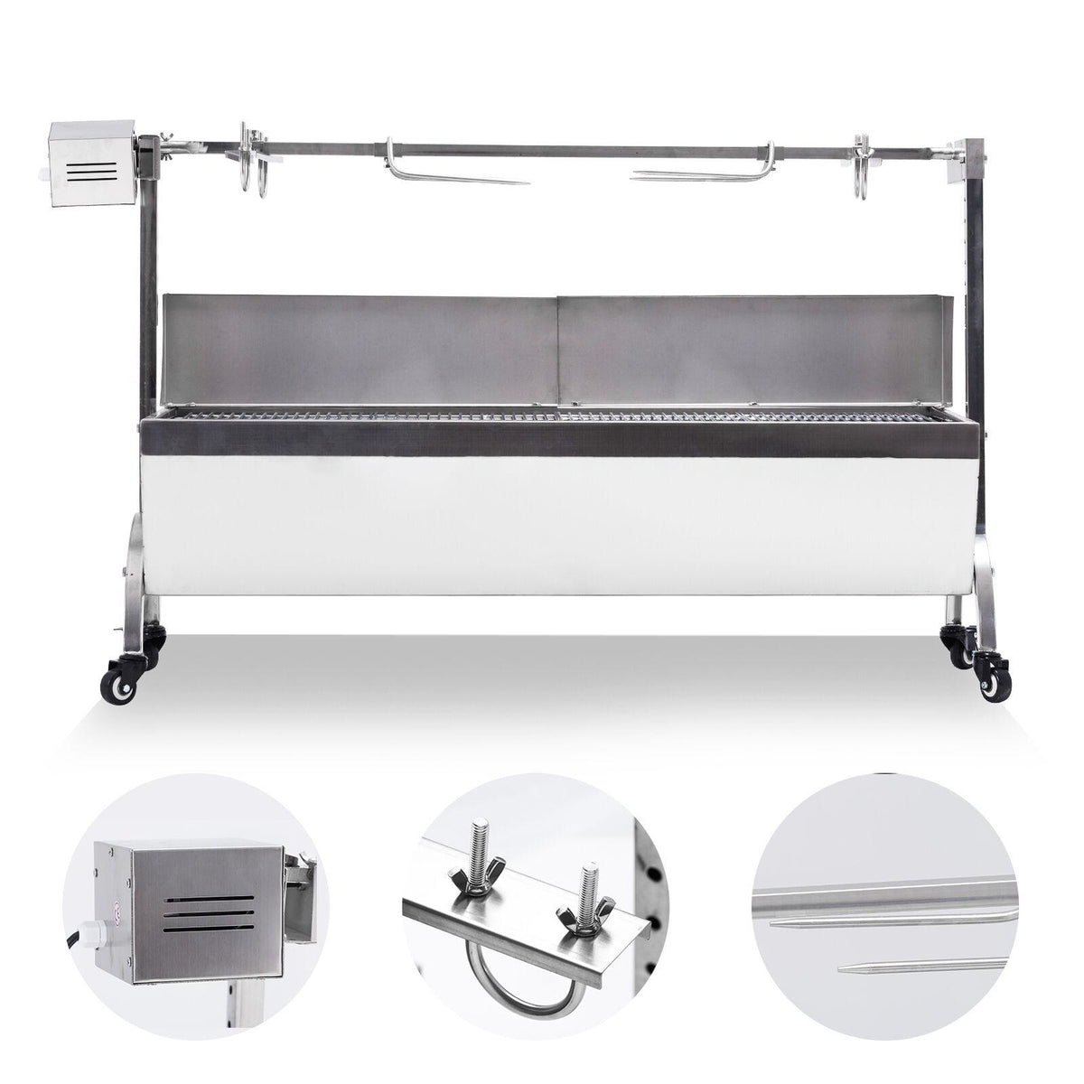 46" Big Stainless Steel BBQ Pig Lamb Goat Chicken Spit Roaster Rotisserie Spit