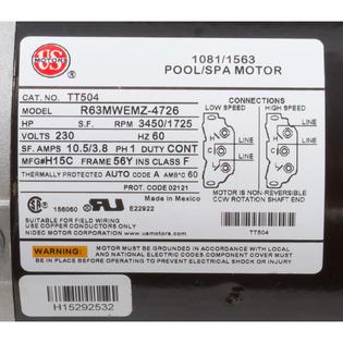 Motor, US Motor, 2.5 Horsepower, ThruBolt, 2-Spd, 230v, 56Y,