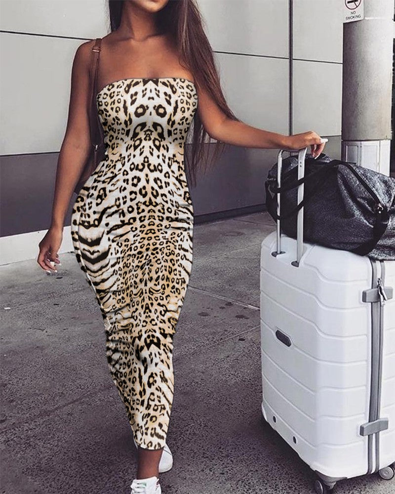 Leopard Print Bodycon Straight Dress
