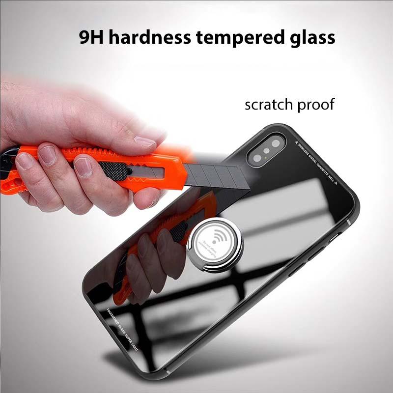 Luxury Tempered Glass Magnetic Ring Holder Case for iPhone
