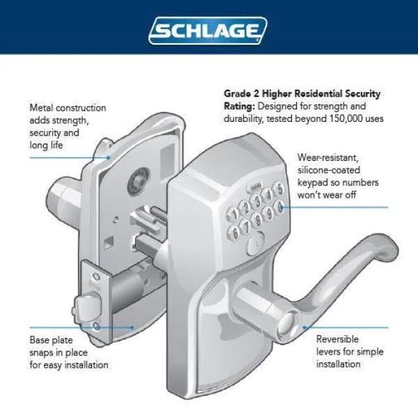 Plymouth Bright Brass Electronic Door Lock with Flair Door Lever Featuring Flex Lock