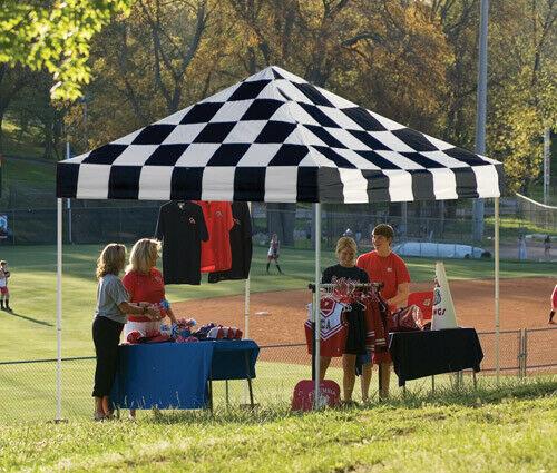 ShelterLogic 22565 10x10 ST Pop-up Canopy  Checkered Flag Cover  Black Roller Ba
