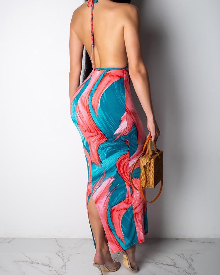 Open Back Halter Tie Dye Dress