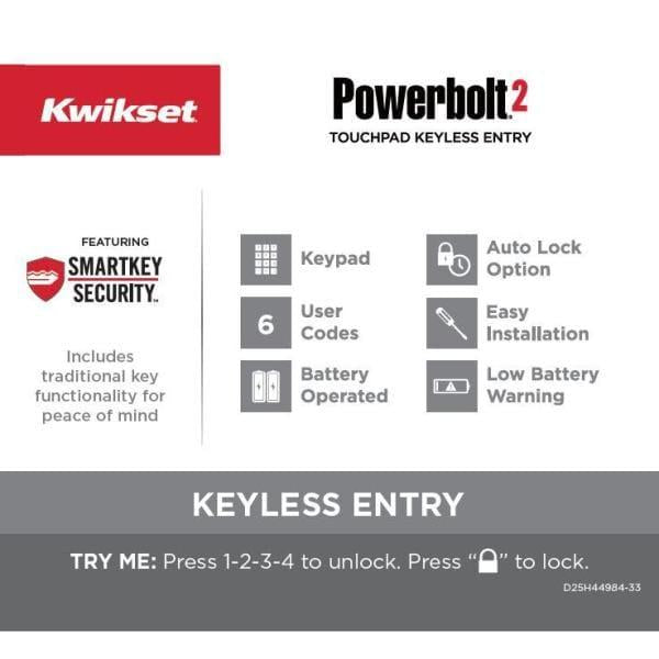 Powerbolt2 Satin Nickel Single Cylinder Electronic Deadbolt Featuring SmartKey Security and Cove PassaKnob