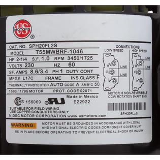 Motor, US Motor, 2.0 Horsepower, ThruBolt, 2-Speed, 230v, 48Y