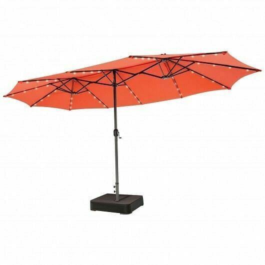15 Feet Double-Sided Patio Umbrella with 48 LED Lights-Orange - Color: Orange