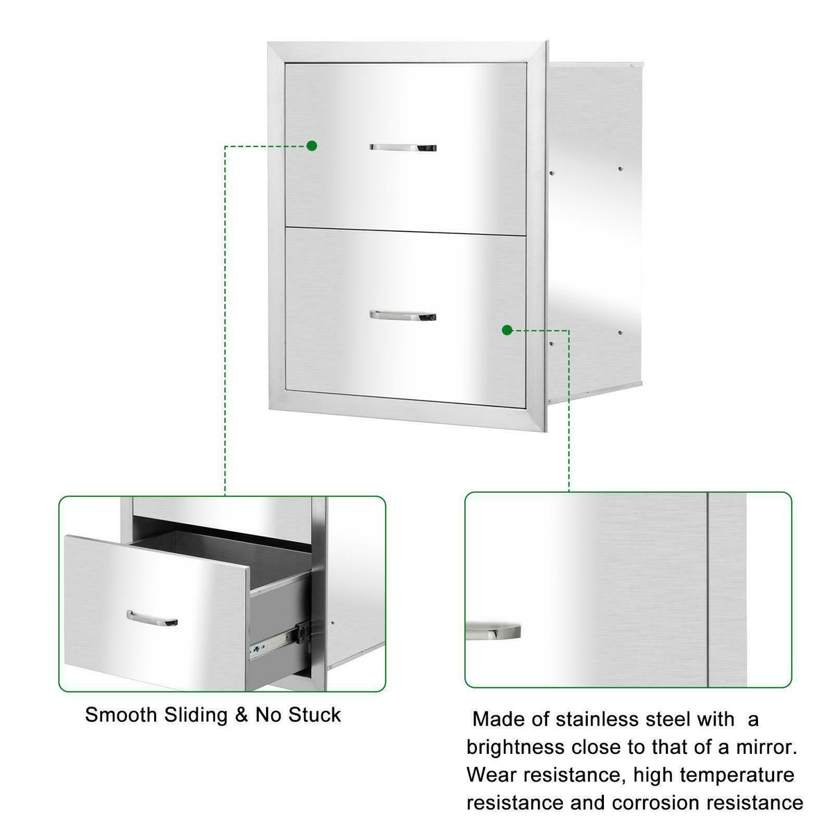 Stainless Steel BBQ Double Triple Drawers Outdoor Kitchen Door Silver