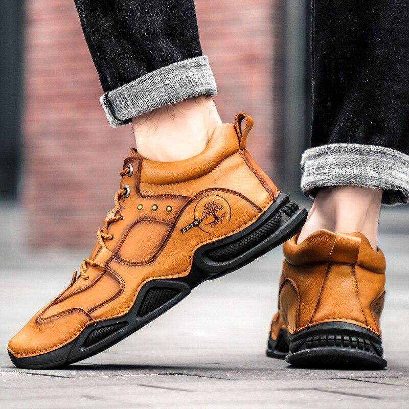 Men Hand Stitching Microfiber Leather Soft Ankle Boots