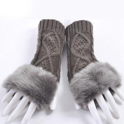 Clothing Accessories - Fashion Women Faux Rabbit Fur Hand Wrist Crochet Knitted Finger-less Gloves