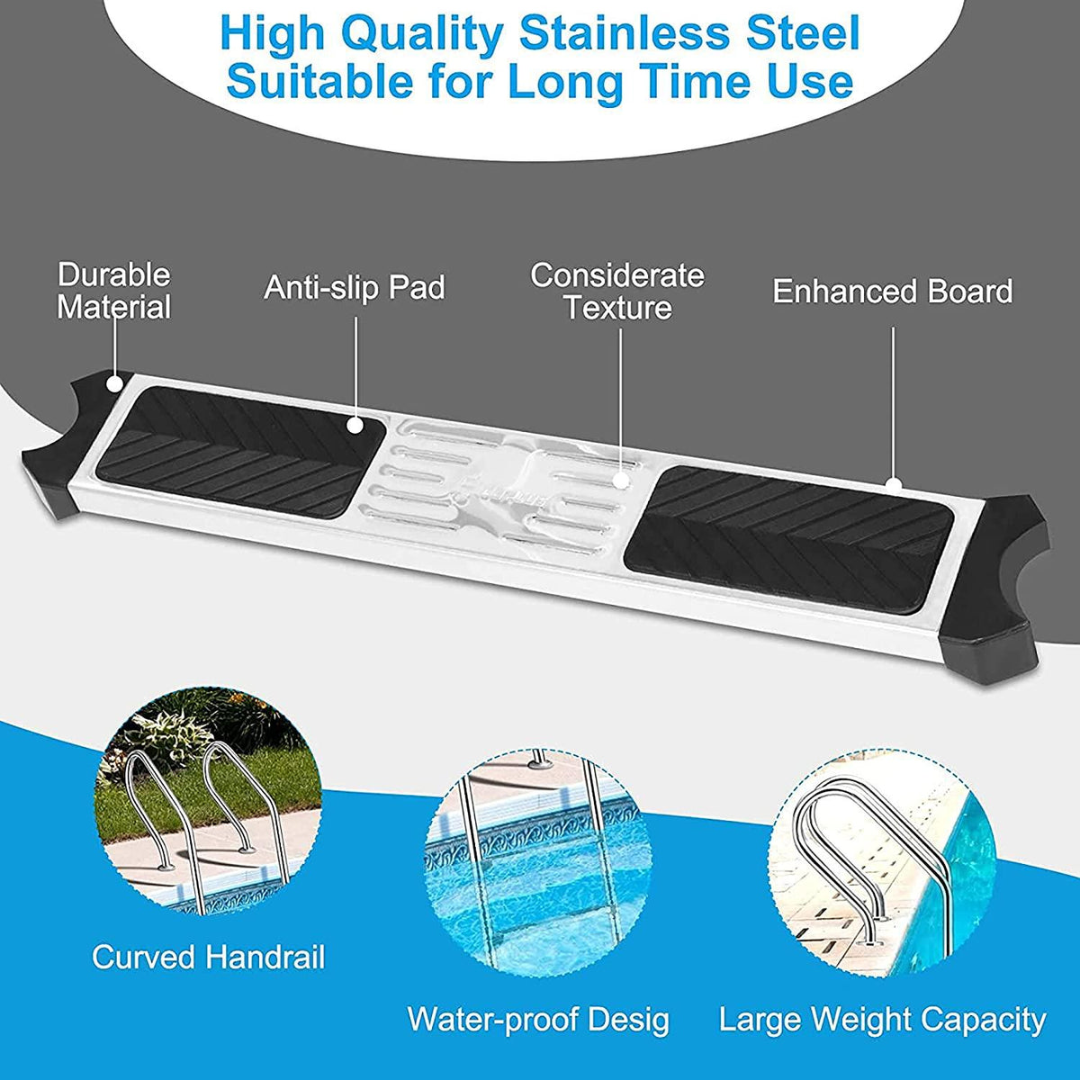 Yu Liao Pool Ladder,Stainless Steel 3‑Step Ladder Non Slip Above Ground Pool Ladder,for Private and Large Swimming Pools